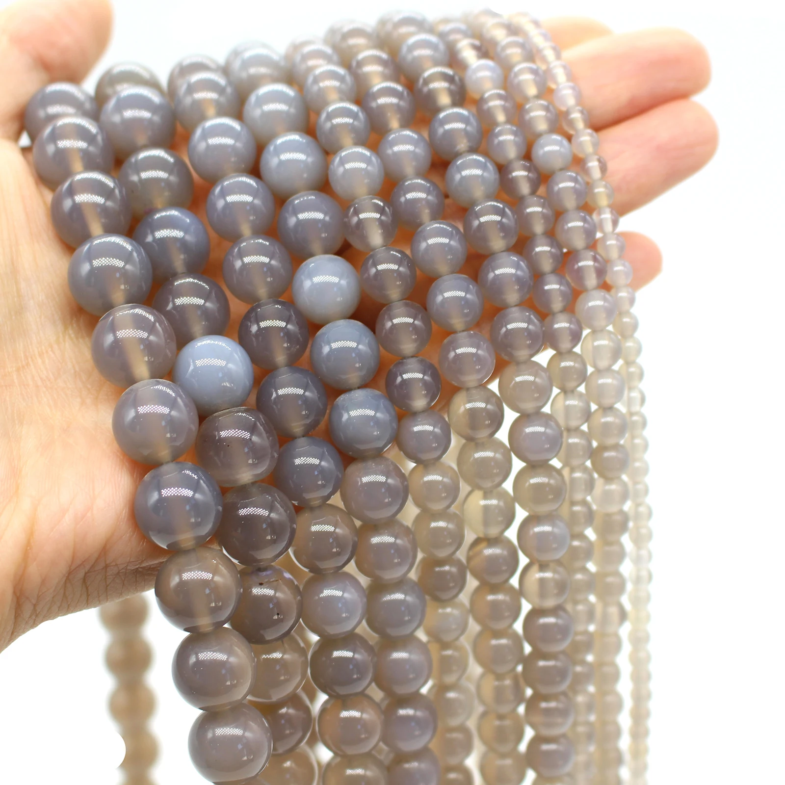 Oameusa Natural Round Gray Agates Stone Beads Loose Beads DIY Earrings Rings Necklace Charms For Women Spacer Beads