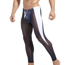 Men Pants Leggings Sleep Bottoms Sexy Mesh Transparent  Ultra-thin Sheer Underwear Sports Bikers Breathable Nightwear Sleepwear