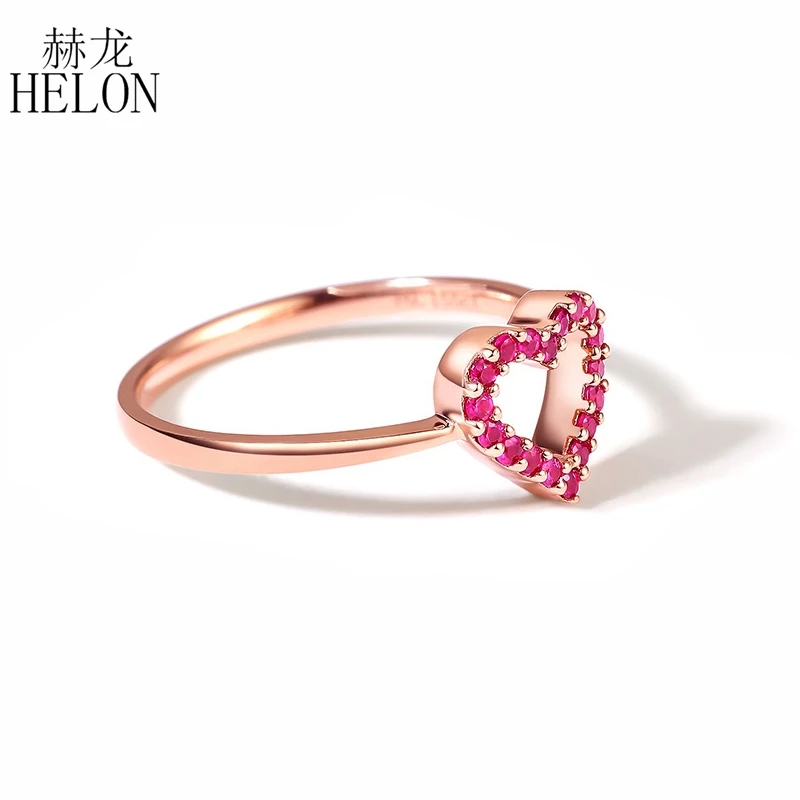 HELON 0.16ct Natural Rubies Women Ring Wedding Band Solid 14k Rose Gold Fine Jewelry Trendy Engagement Wedding Gift Ruby Ring