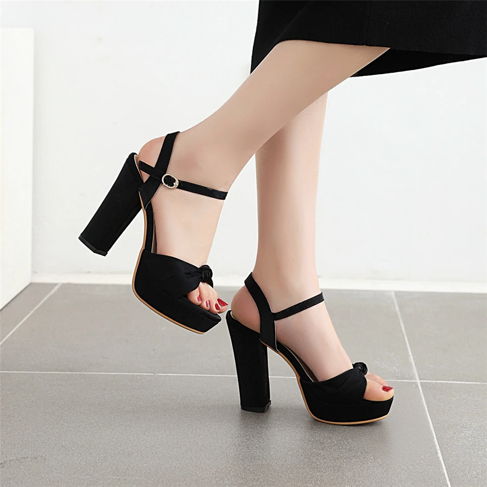 2024New Summer Women High Heels Wedding Party Sandals Open Toe Ankle Strap Chunky Heels Shiny Platform Sandals Ladies Shoes Pink