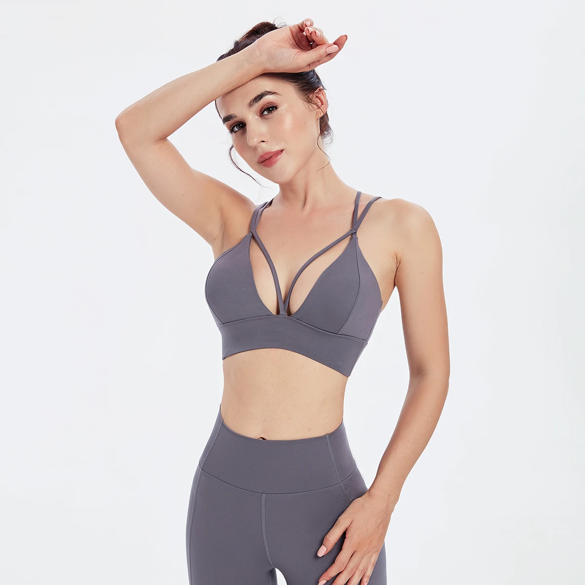 Nylon Sexy V-Neck Sports Bra Women Cross Back Breathable Yoga Tops Push Up Fitness Workout Crop Tops Female Workout Underwear