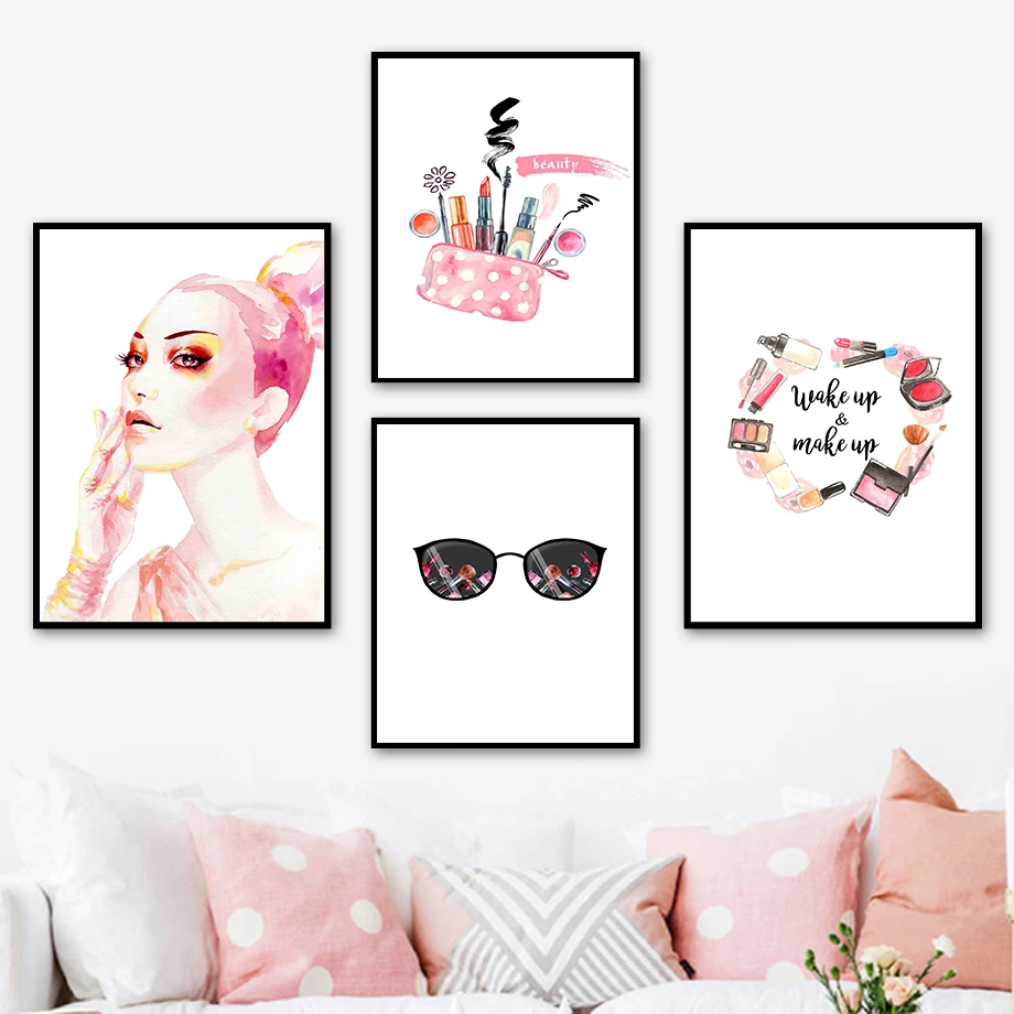 Fashion Girl Rose Flower Cosmetic Model Wall Art Canvas Painting Nordic Posters And Prints Wall Pictures For Living Room Decor