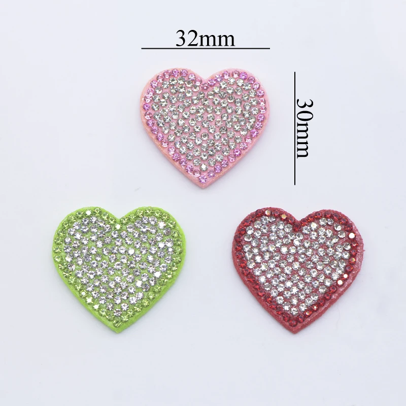 12Pcs 32*30mm Padded Colorful Rhinestone Heart Patches for DIY Craft Clothes Hat Headwear Hair Clips Decor Appliques Accessories