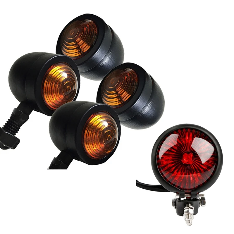 5Pcs/Set Motorcycle Turn Signals Rear Tail Lights Brake Stop Lamp for Cafe Racer Bobber Chopper