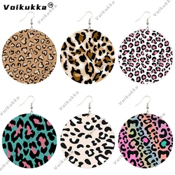 Voikukka Jewelry 6 CM Round Leopard Grain Design Wooden Both Sides Printing Fashion African Drop Dangle Women Earrings For Gifts