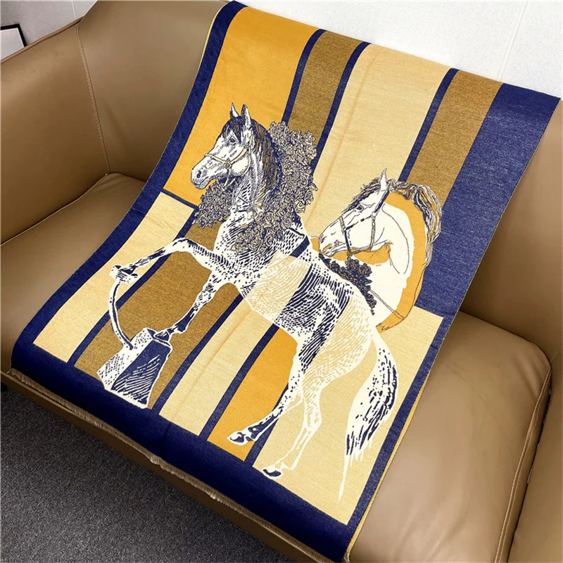 New Woman Fashion European And American Style Retro Horse Printing Imitation Cashmere Shawl Multifunction Decorate Warm Scarf