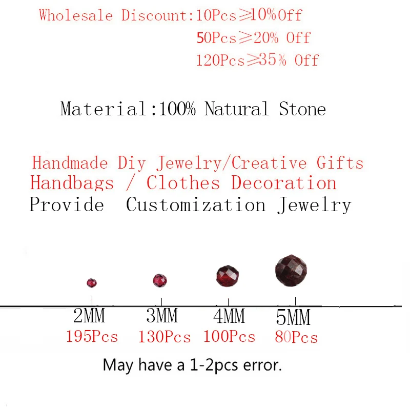 Natural Stone Faceted Cut Precious Shining Garnet Small Round Beads 2/3/4/5MM Diy Bracelet Necklace Earring For Jewelry Making