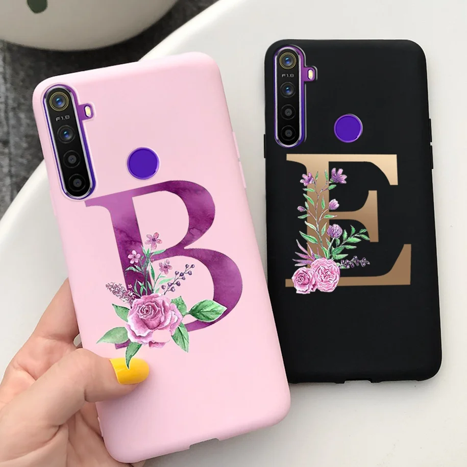 For Realme 5 Case RMX1911 Fashion Initials Letter Pattern Phone Cover For Realme 5 5i 5s Realme5 Pro Bumper Realme 6i Soft Funda