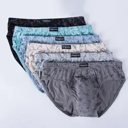 5PCS/Lot Briefs Men'S Briefs 100% Cotton Mid-Waist Printed Shorts Loose PLUS Size Men'S Youth Briefs