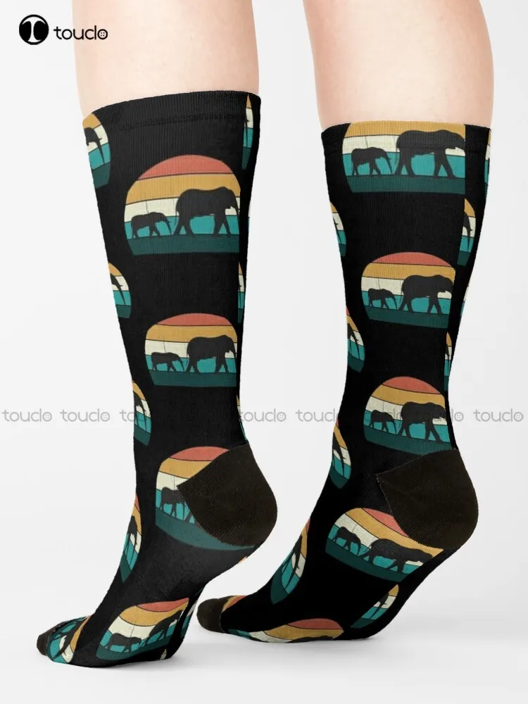 Vintage Elephants - Retro African Sunset Design Socks Mens Socks Size Christmas Gift Unisex Adult Teen Youth Socks Custom