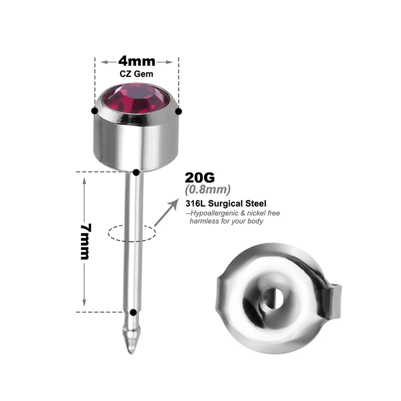 2 Stück CZ Zirkon Medizinische Stahl Ohrstecker Knorpel Tragus Piercings Sterile Geburtsstein Ohr Piercing Ohrstecker für Piercing Gun 20G – Detail 7