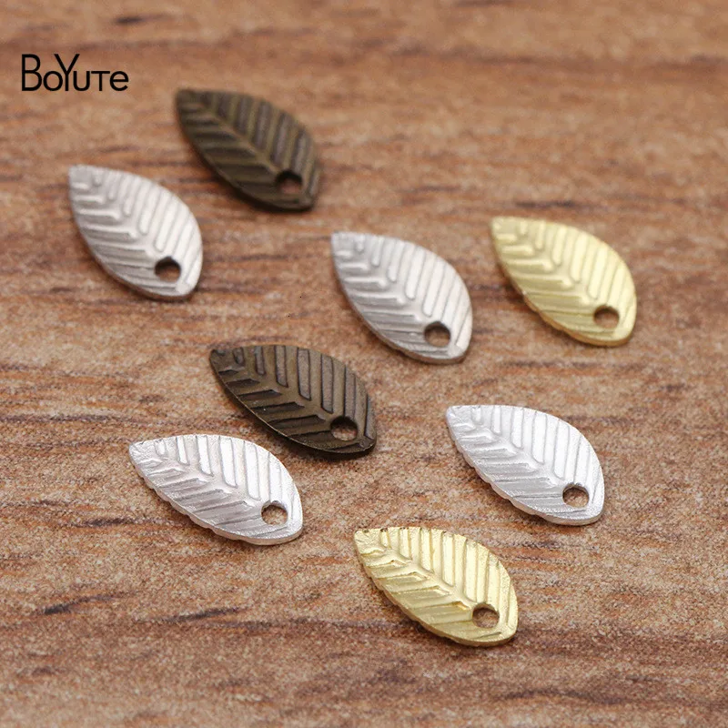 BoYuTe (1000 Pieces/Lot) 4*7mm Small Brass Leaf Charms with Hole Textured Leaves for DIY Jewelry Making Findings