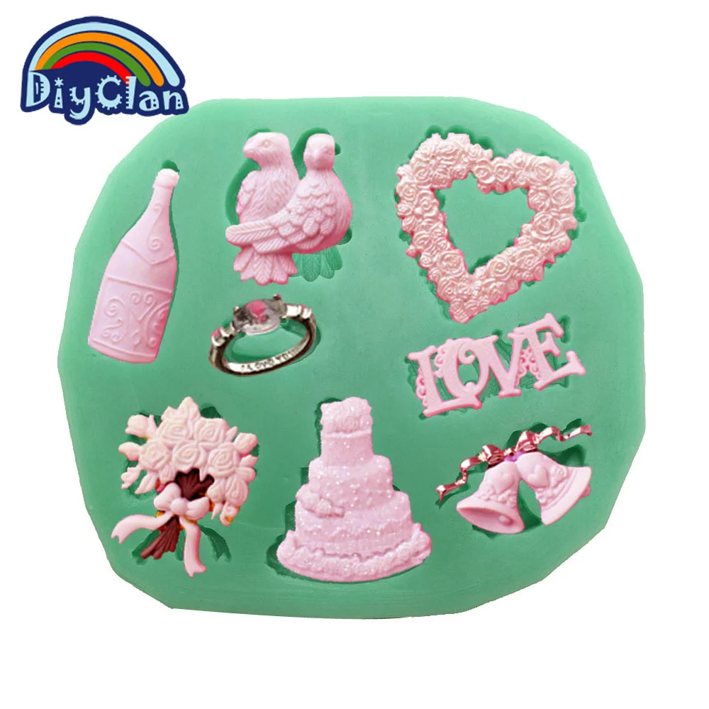 Love Wedding Red Wine Ring Bell Garland Silicone Fondant Mold Valentine\'s Day Cake Decorating Tools Chocolate Cake Decor F0221DG