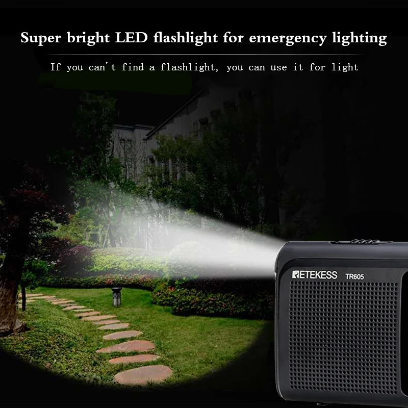 Retekess-Radio portátil TR605 para ancianos, linterna de emergencia con batería recargable, altavoz potente, FM/MW/SW