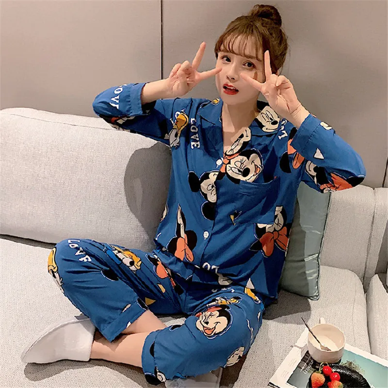 Disney cartoon Mickey pajamas female autumn sweet and cute cartoon home service pajamas female student two-piece suit