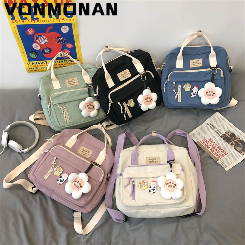 3 In 1 Backpack for Teenage Girl Ring Buckle Portable Travel Shoulder Bag Female Small Schoolbag Badge Woman Rucksack Satchel