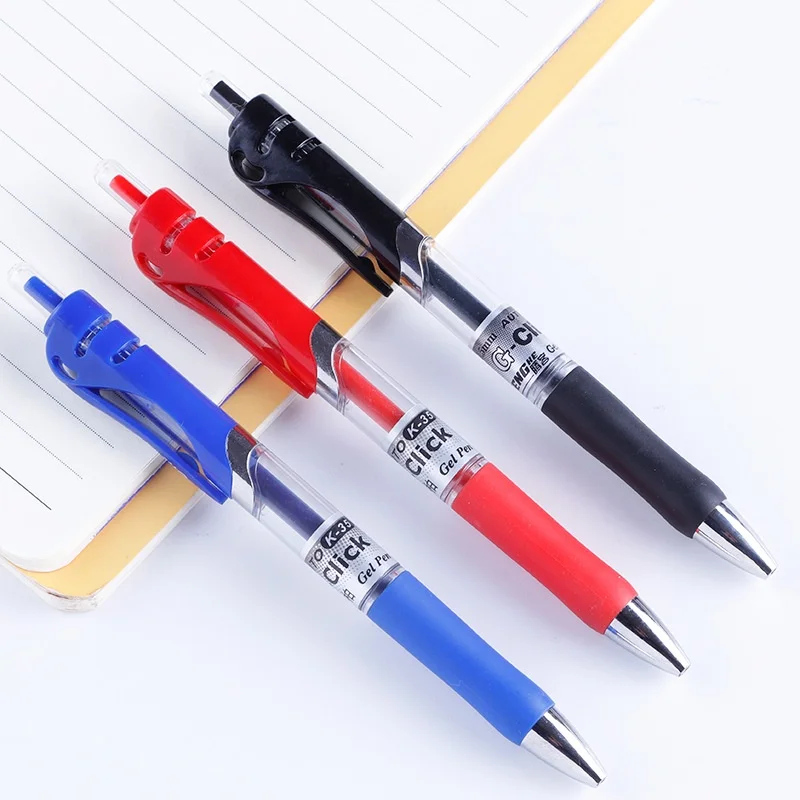 (Set of 2Pen+10 Refills) Press Type Gel Pen Black/blue/red Ink Bullet Spring 0.5 Mm School and Office Supplies (not Erasable)