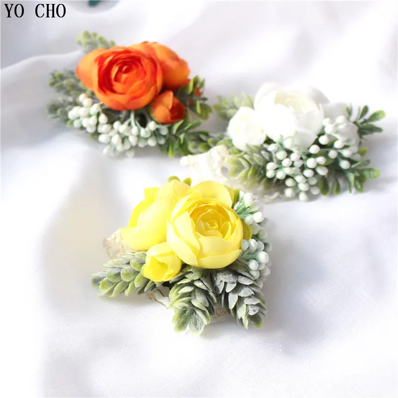 Künstliche Tee Rosen Bräutigam Blume Im Knopfloch Pin Hochzeit Handgelenk Corsage Armband Brautjungfer Blume Hochzeit Zeuge Bouton Corsage