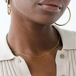 Minimalist Stainless Steel Thin Round Snake Chain Necklaces For Women Bohemia Simple Hip-Hop Charm Choker Necklace Chain Jewelry
