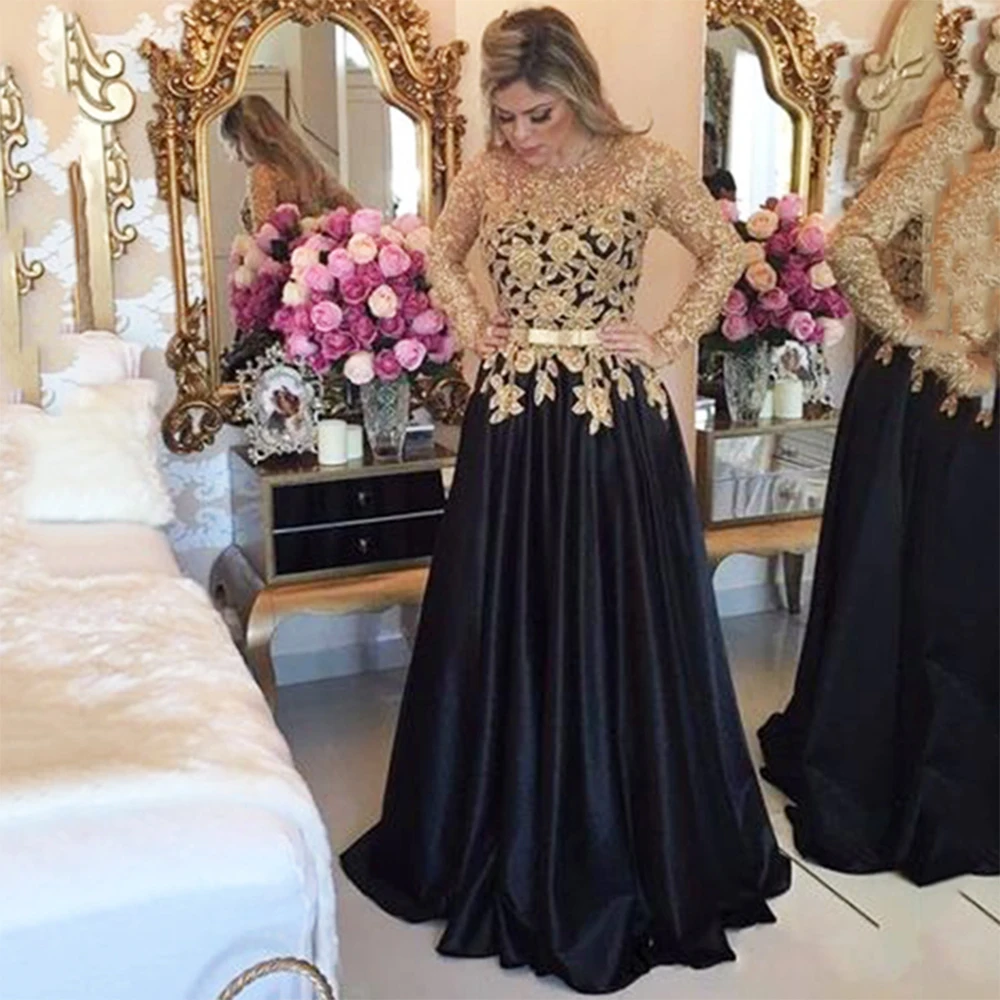 Elegant Gold Lace Applique Beading Mother Of The Bride Dresses Jewel Neck Beading Prom Evening Gowns Back Illusions Customized