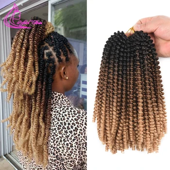 Wiosna Twist włosy 8 Cal puszyste szydełkowane syntetyczne warkoczyki z włosów przedłużanie czarny brązowy światła brązowe kręcone warkocz dla kobiety