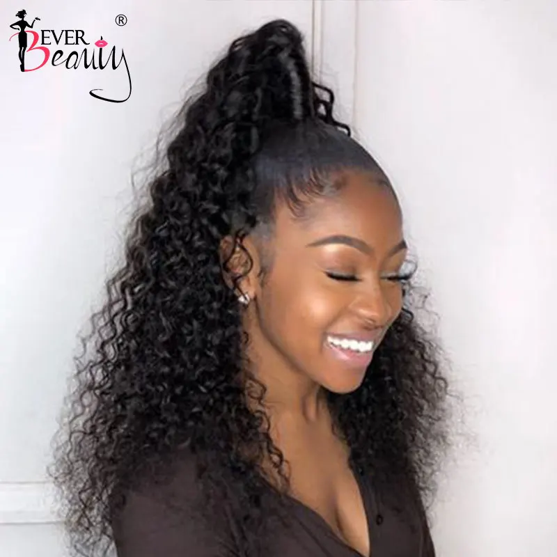 

Ponytail Human Hair Brazilian Deep Curly Wrap Around Ponytails Clip In Extensions Natural Color Ever Beauty Remy