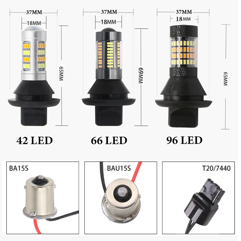 Dual Color 1156 BA15S/BAU15S T20 7440 LED Bulbs Fog lights Turning Lights DRL 3014 White Amber/ice bule Error Free Canbus