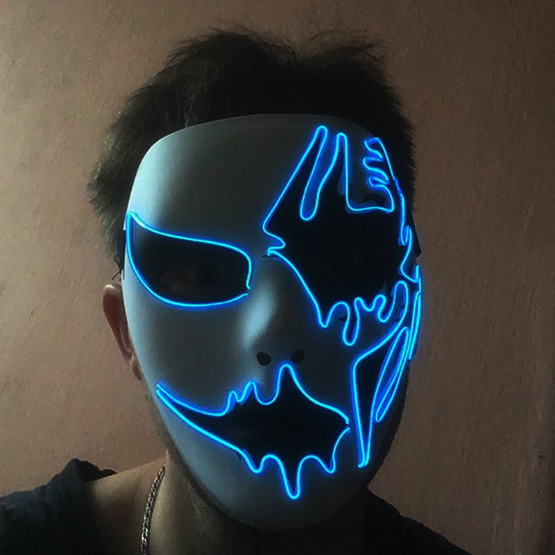 Masque de Carnaval Effrayant à Lumière LED Néon, Décoration d\'Halloween