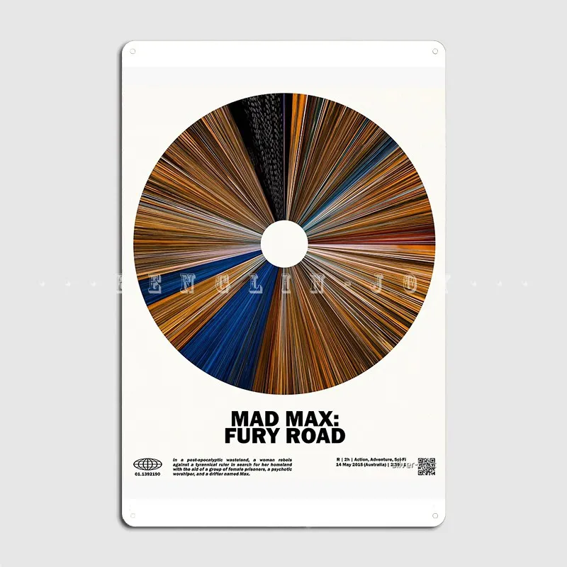 Minimal Mad Max: Fury Road Warp Barcode Movie Metal Sign Club Party Living Room Custom Poster Tin Sign Posters