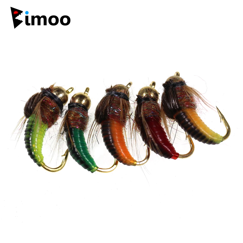 

Bimoo 8PCS #12 #14 Brass Bead Head Fast Siking Nymph Scud Fly Bug Worm for Trout Fishing Nymphing Artificial Insect Bait Lure