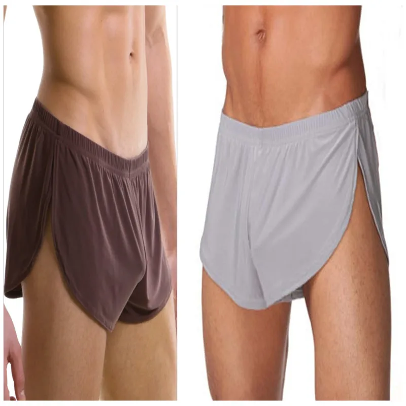2Pcs/lot Best Europe Men Male Underwear comfortable Sexy Man Boxer shorts U convex pouch silk Sexy Body underpant Factory sale