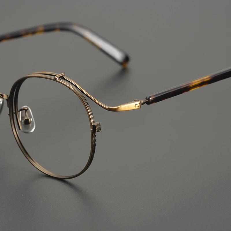 Handmade Eyeglasses Retro Round Gold Wire Pure Titanium Alloy Glasses Frame Men Eyewear Ultra Light  Japanese Designer Acetate