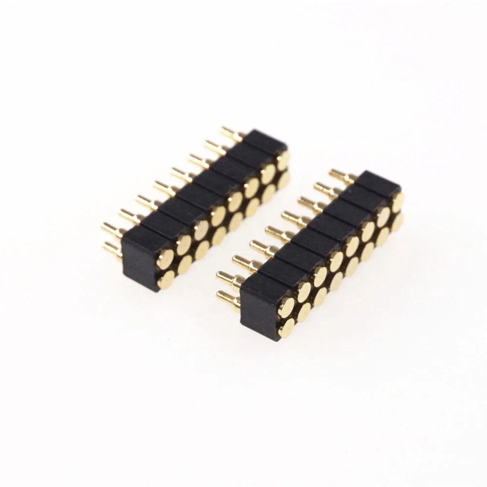 2 Pcs Spring Loaded Pogo Pin 16 Position 2x8 Grid 2.54 Pitch SMT 8.0 MM Height Dual Row Surface Mount PCB Vertical 70gf