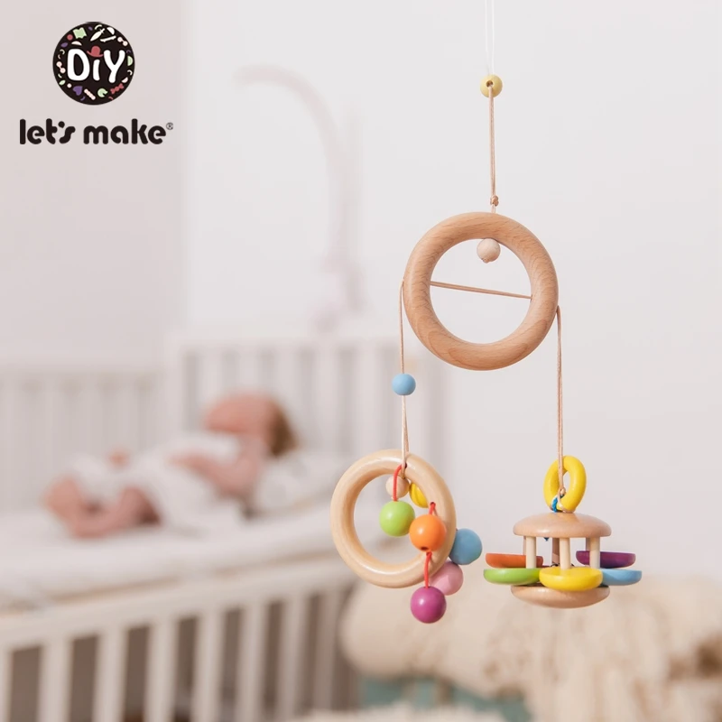 Let's make 1pc Mobile Wooden Ball Rattle Set Bed Stroller Baby Toys 0-12 Month Spiral Baby Hanging Crib Mobile Bed Bell For Baby