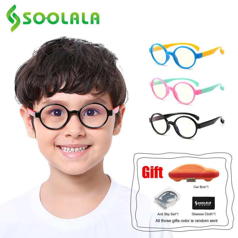 

SOOLALA 2pcs Round Blue Light Blocking Kids Glasses Optical Frame Children Boy Girls Computer Anti Reflective Eyeglasses UV400