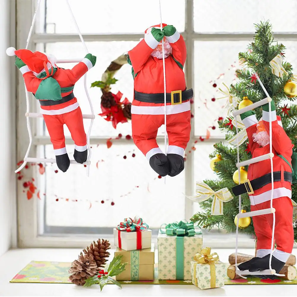60cm corda de escalada escada papai noel decorações de natal ao ar livre papai noel com barba escalada chaminé boneca pingente presente