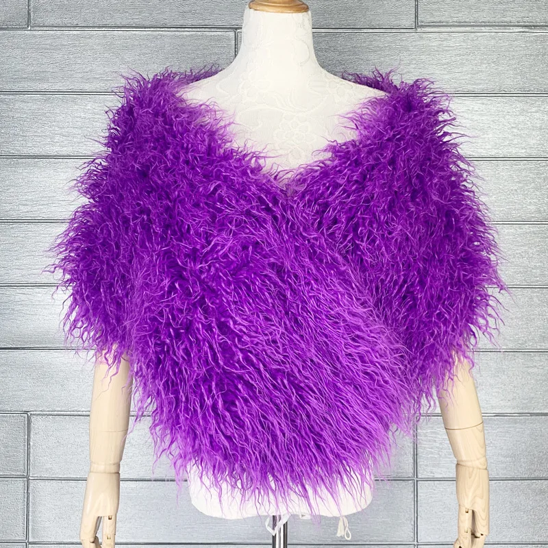 Beach wool long hair bridal fur shawl nightclub imitation fur bridesmaid cape hair dress vest