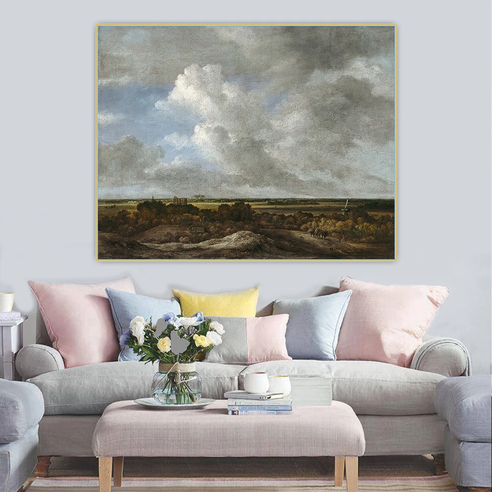 Jacob van Ruisdael《View inland from the coastal Dunes》Canvas Oil Painting Aesthetic Picture Wall Hanging Decor Home Decoration