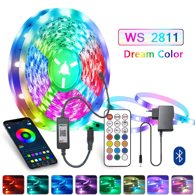 20M sen kolorowy pasek LED RGB Led indywidualnie adresowalne elastyczne oświetlenie wstążka IR kontroler Bluetooth DC 12V Adapter