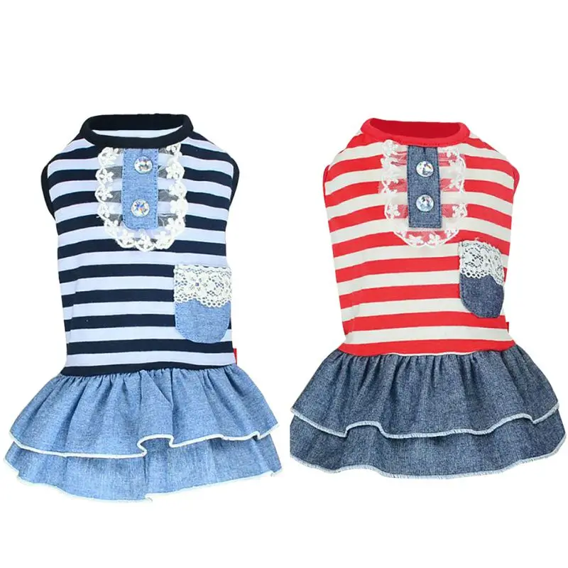 Summer Dress for Dog Pet Stripe Dress Tutu Denim Dress Pet Dog Jean Clothes Pet Outfits Small Medium Dog Chihuahua Wedding Skire