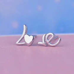 925 Sterling Silver LOVE letter Earrings Women Simple Fashion Wedding Jewelry Accessories