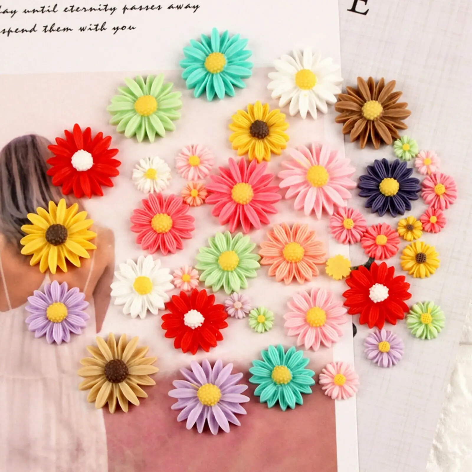 Craft Flatback Resin Daisy Flower Cabochons 11mm 13mm 26mm Scrapbooking DIY