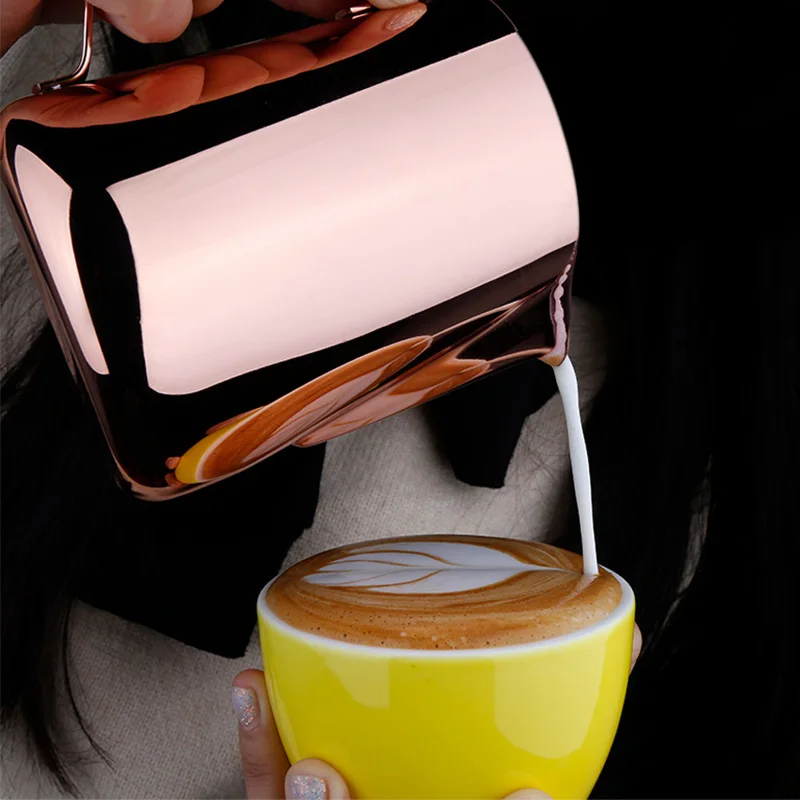 Rose Gold Milk Frothing Pitcher 600ml, Stainless Steel Pouring Jug Frother Cups for Coffee Cappuccino Latte Art