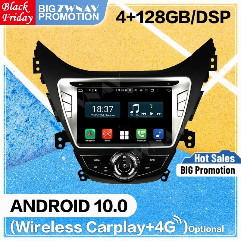 128GB Carplay Android 10 screen car DVD Player for Hyundai ELANTRA 2011 2012 2013 car GPS Navi Auto Radio Audio Stereo Head unit