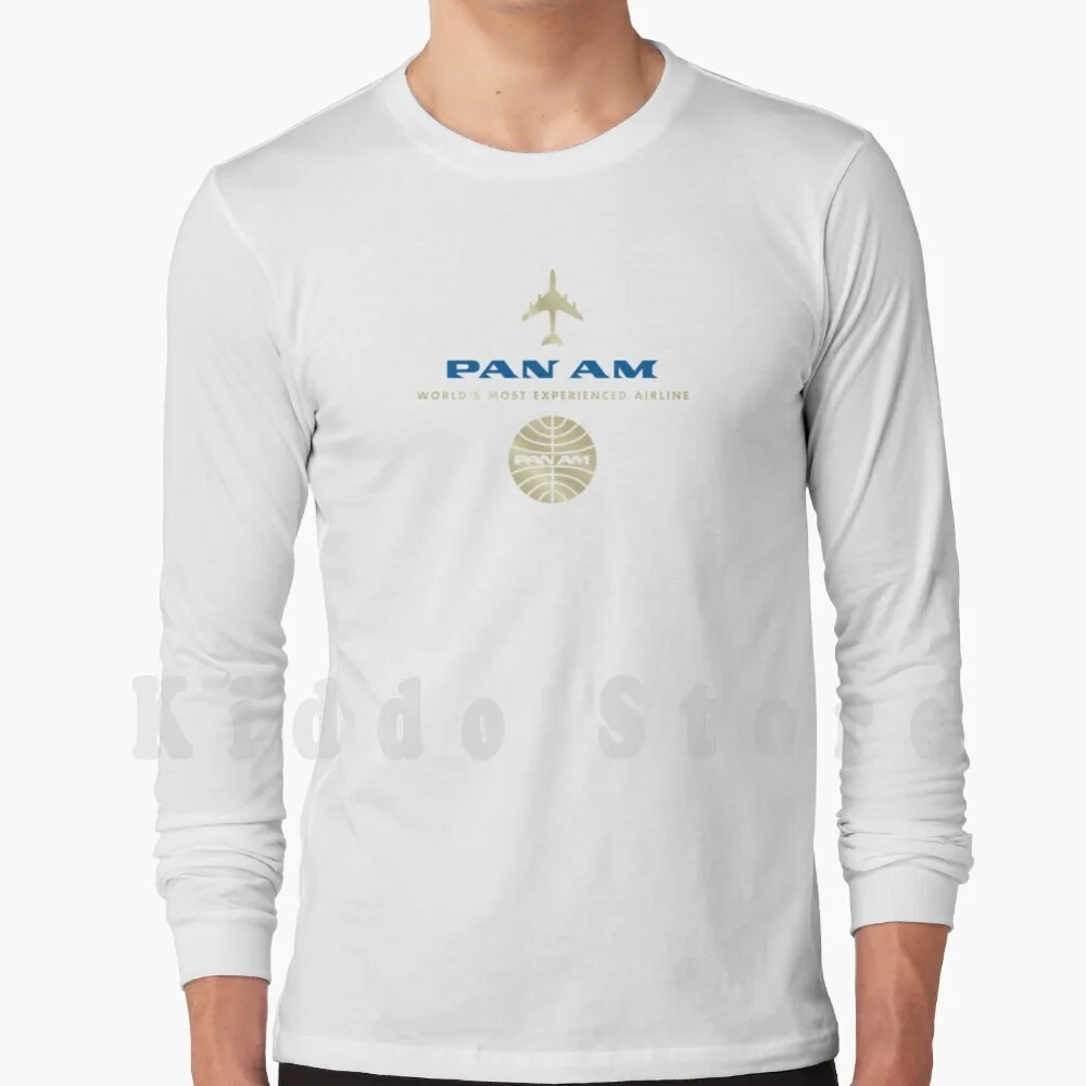 Pan Am Gold And Blue Logo Stack Hoodies Long Sleeve Pan Am Panam Vintage Travel Pan American World Airways