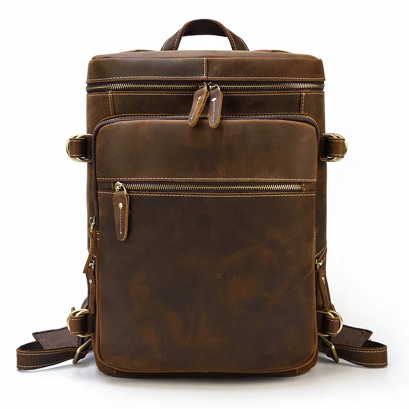 

Men's Vintage Leather Backpack Genuine Cow Leather Men's Schoolbag Leather Travel Bag Leisure Backpack