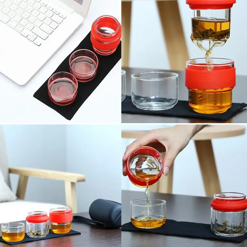 YMEEI Travel Teaware Sets With Carring Cases Glass Puer Teapot Portable Heat-resistant Filter Flower Tea Outdoor Drinking Sets