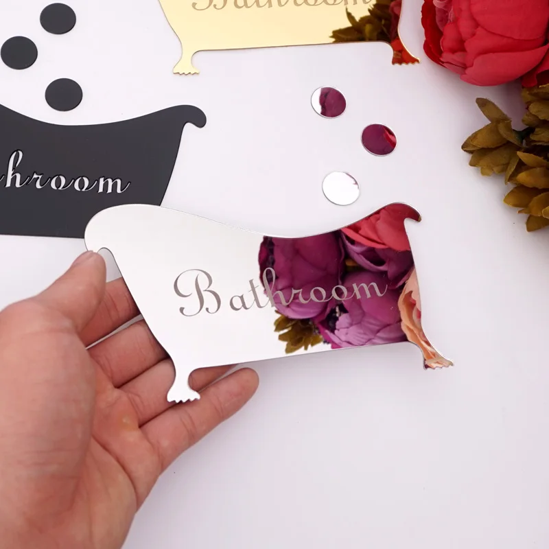 Bathroom Entrance Sign Acrylic Mirror Surface Door / Wall Sticker Shop Home Cafe Hotel Decoration