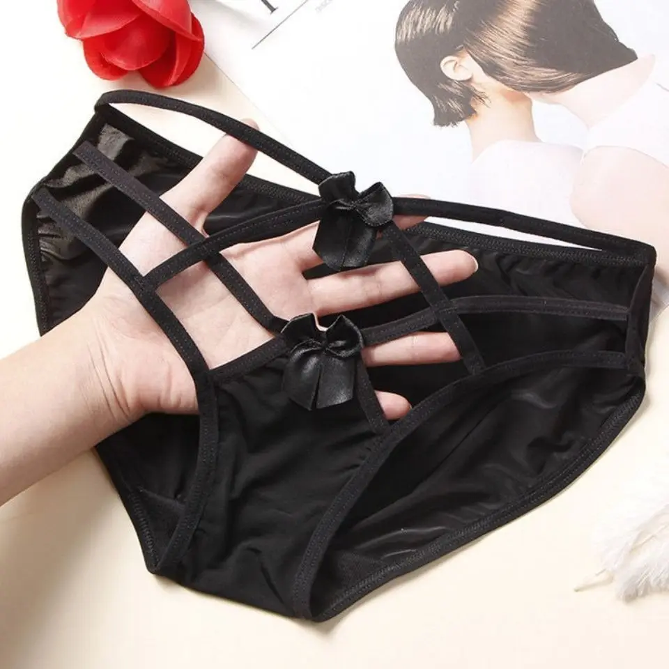 Sexy Panties Women Silk Low-rise Solid Sexy Briefs Female Underwear Pant Ladies Cross strap Silk Lingerie Women G String Thong