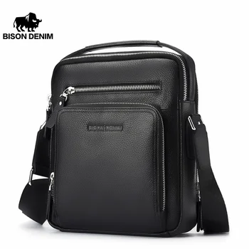 Bison denim bolsas masculinas de couro genuíno, bolsa para ipad, bolsa mensageiro masculina, bolsa de ombro crossbody para homens, bolsas de viagem n2333